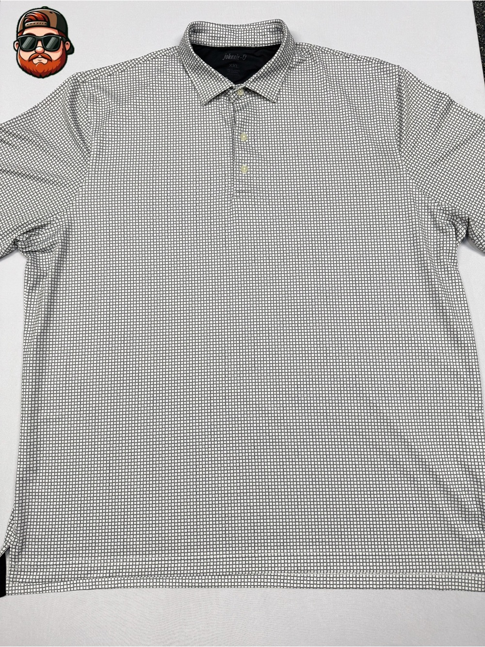 Johnnie-O Men's 2XL GREY Checkered Golf Polo Shirt Performance Stretch Wicking